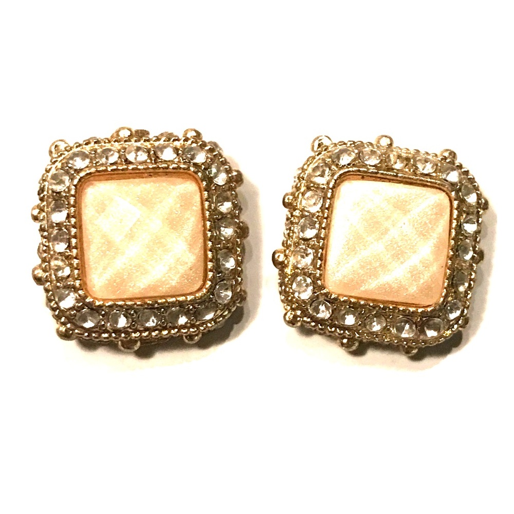 Faux Diamond & Pearl Colored Stone Earrings